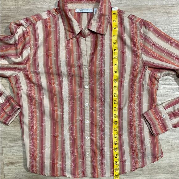 2 Dressbarn Blouses L Vintage-Inspired Button Downs, Plaid & Embroidered Stripe - Picture 15 of 15